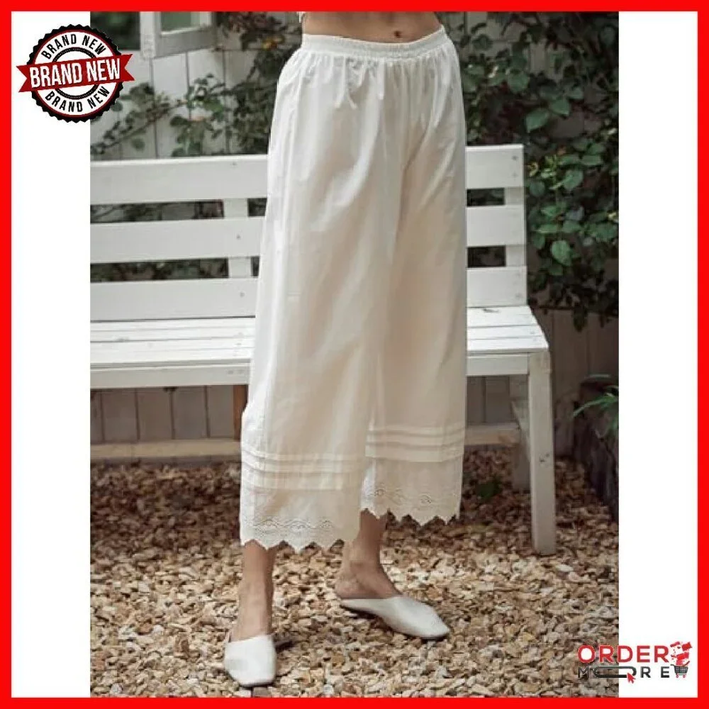 Cotton Pettipants with Pockets Horizontal Pleating Lace Trim Half Slip